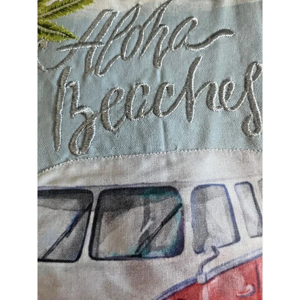 Red Hippie Red Bus Kitchen Dish Towels Set of 2 Embroidered Ruffle Blue Check